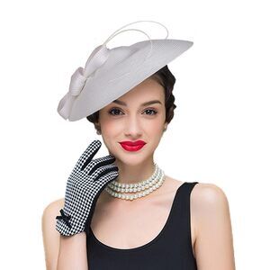 1657 Fadves Fascinators Pillbox Hat Weddings Women Straw Fedora Vintage